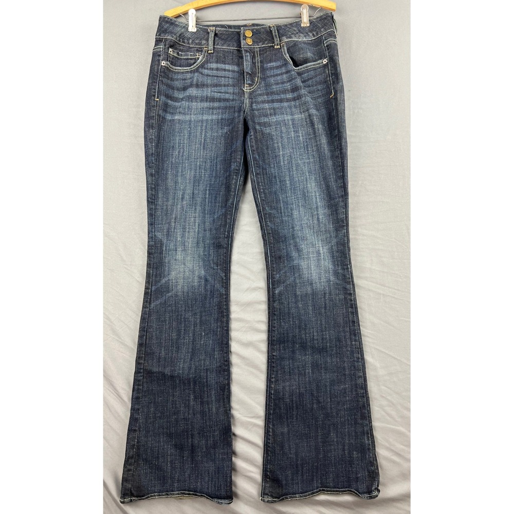 American Eagle Artist Jeans Womens 10 Long Stretch Flare Dark Wash Blue Good